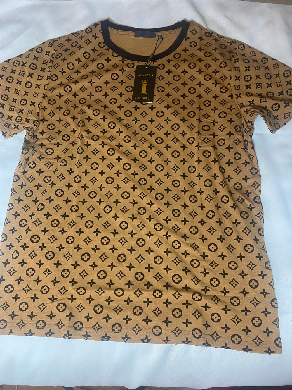 Tan Patterned Short Sleeve Crewneck Tee